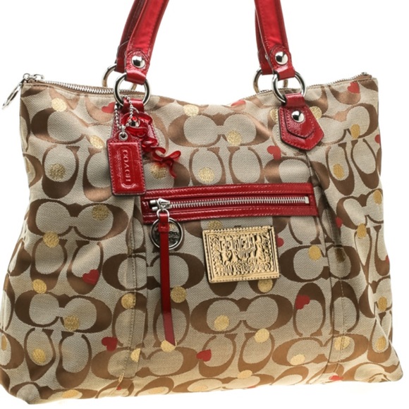 Coach Handbags - Limited edition, COACH POPPY KHAKI/RED LAURA SECRET ADMIRER LARGE TOTE BAG